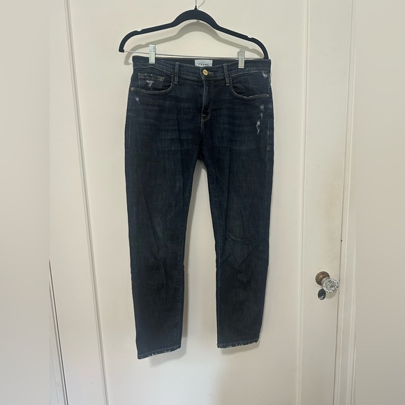 Frame Le Garcon Crop ‘covant’ distressed dark wash taper boyfriend jean - 26 - Picture 3 of 16